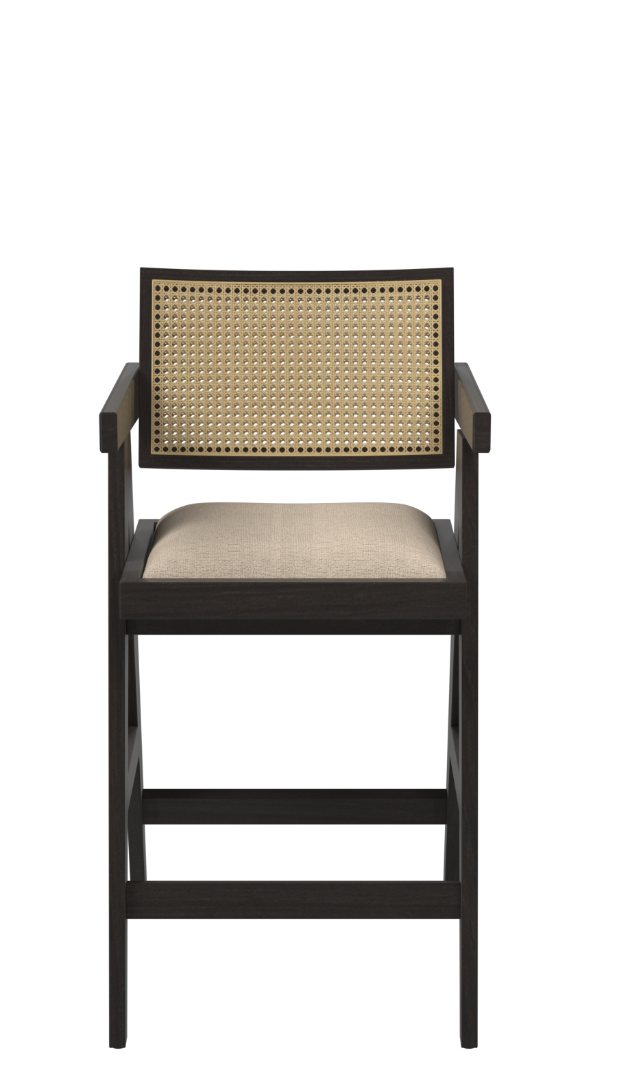 Barstool - upholstered seat off-white - Pierre - darkbrown