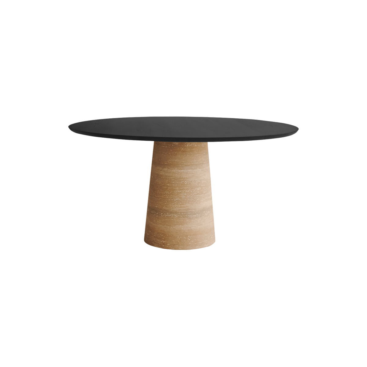 FLOW round dining table - Charcoal oak (travertin cylinder)