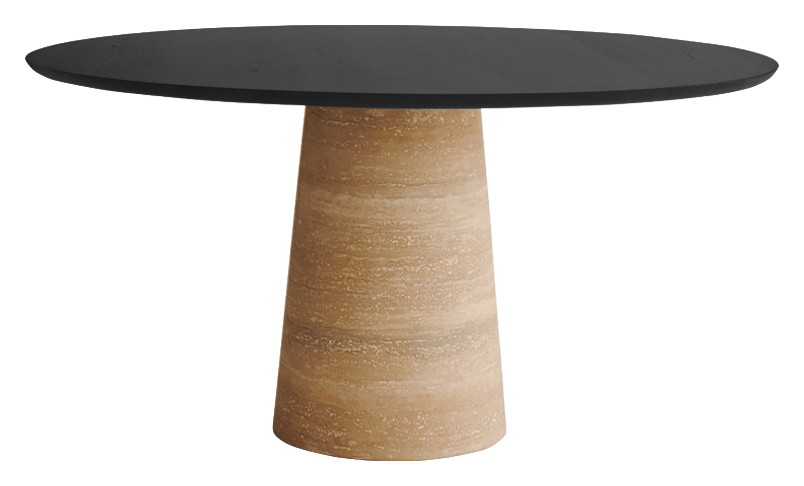FLOW round dining table - Charcoal oak (travertin cylinder)