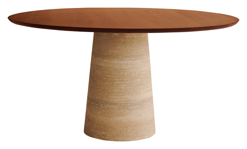 FLOW round dining table - Walnut (travertin cylinder)