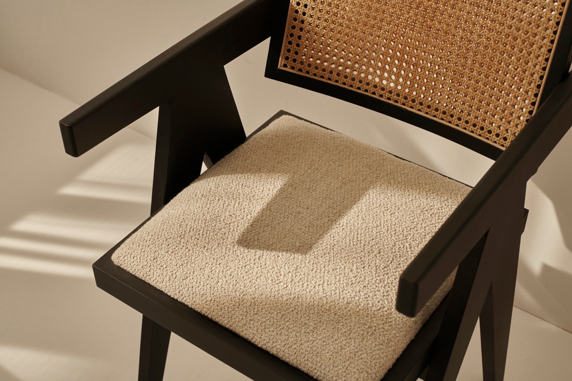 Rattan Dining Chair with upholstered seat - Pierre - Black