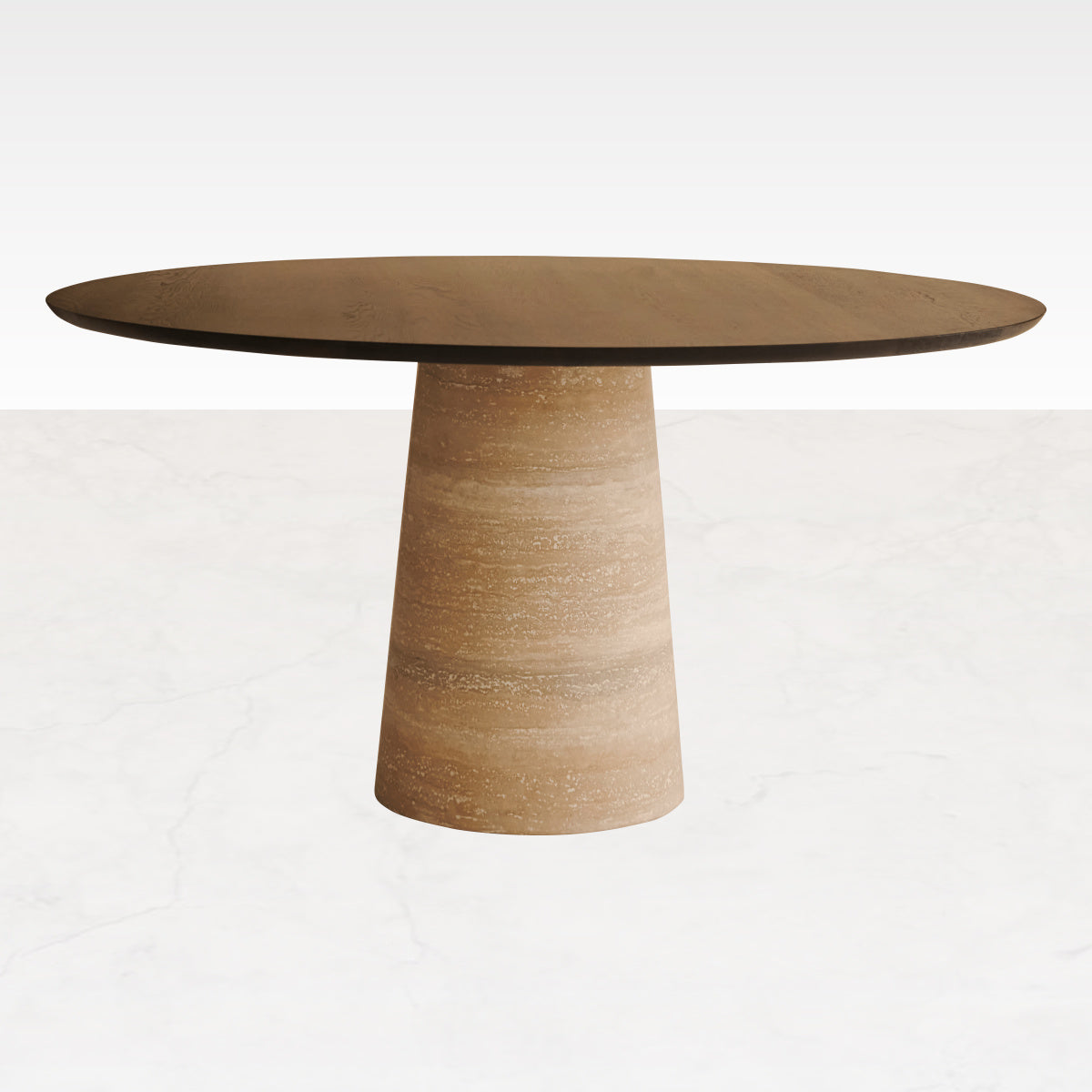 FLOW Runder Esstisch - Eiche Natur (Travertinzylinder)