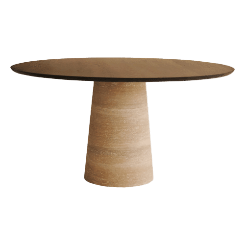 FLOW round dining table - Smoked oak (travertin cylinder)