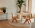 travertin eettafel met beige middenpoot