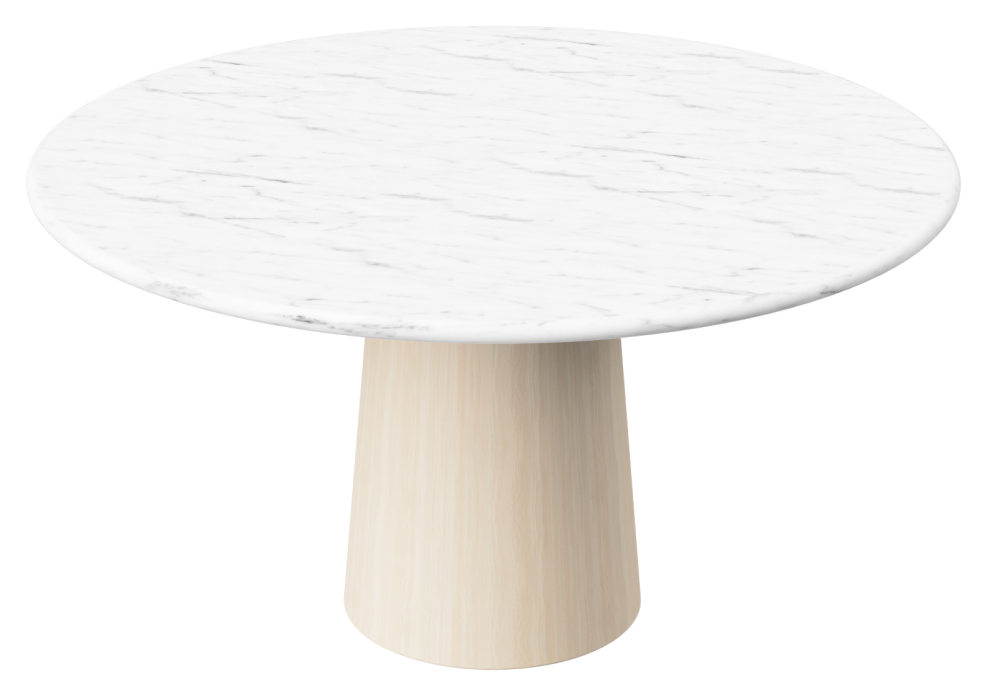 FLOW round dining table - Bianco Carrara white marble (Oak cylinder)