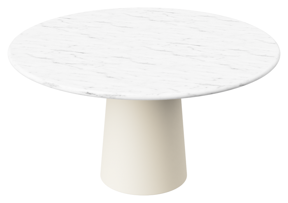 FLOW round dining table - Bianco Carrara white marble (Beige cylinder)