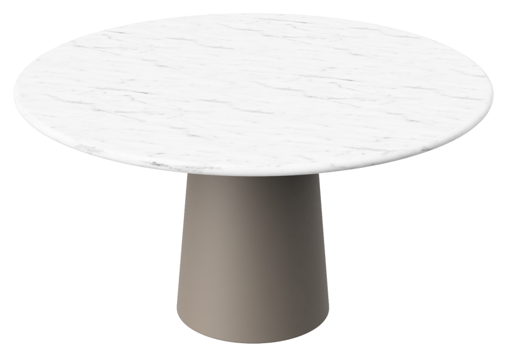 FLOW round dining table - Bianco Carrara white marble (Taupe cylinder)