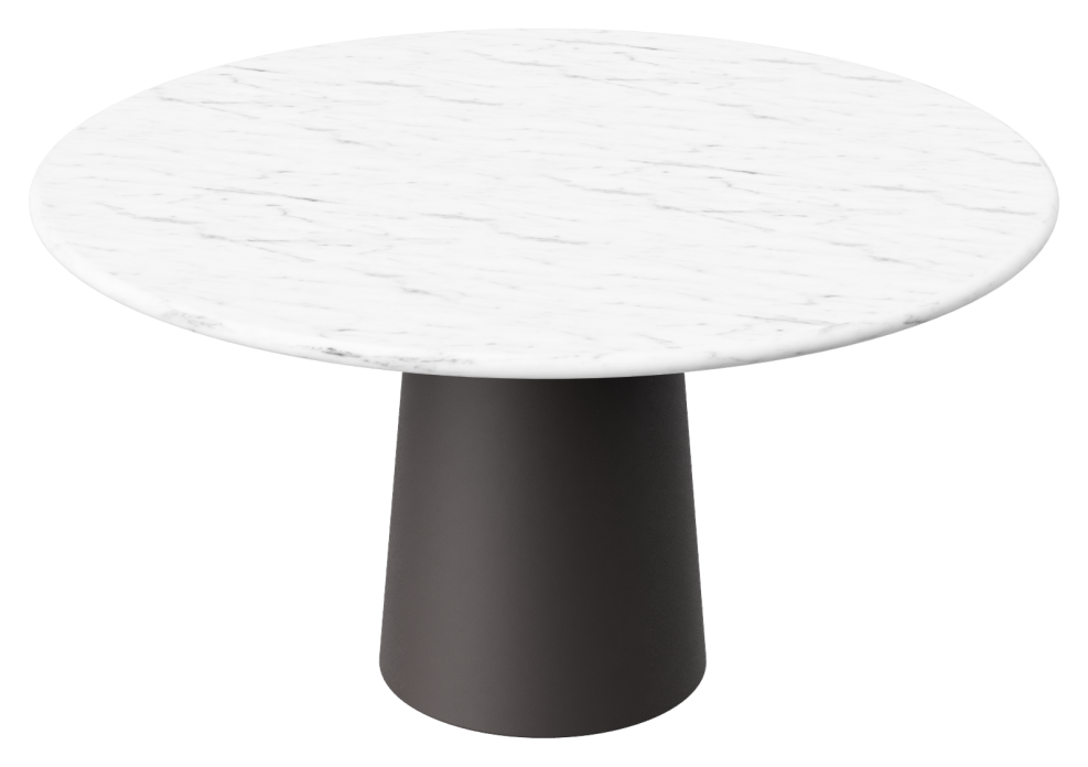 FLOW round dining table - Bianco Carrara white marble (Grey-brown cylinder)