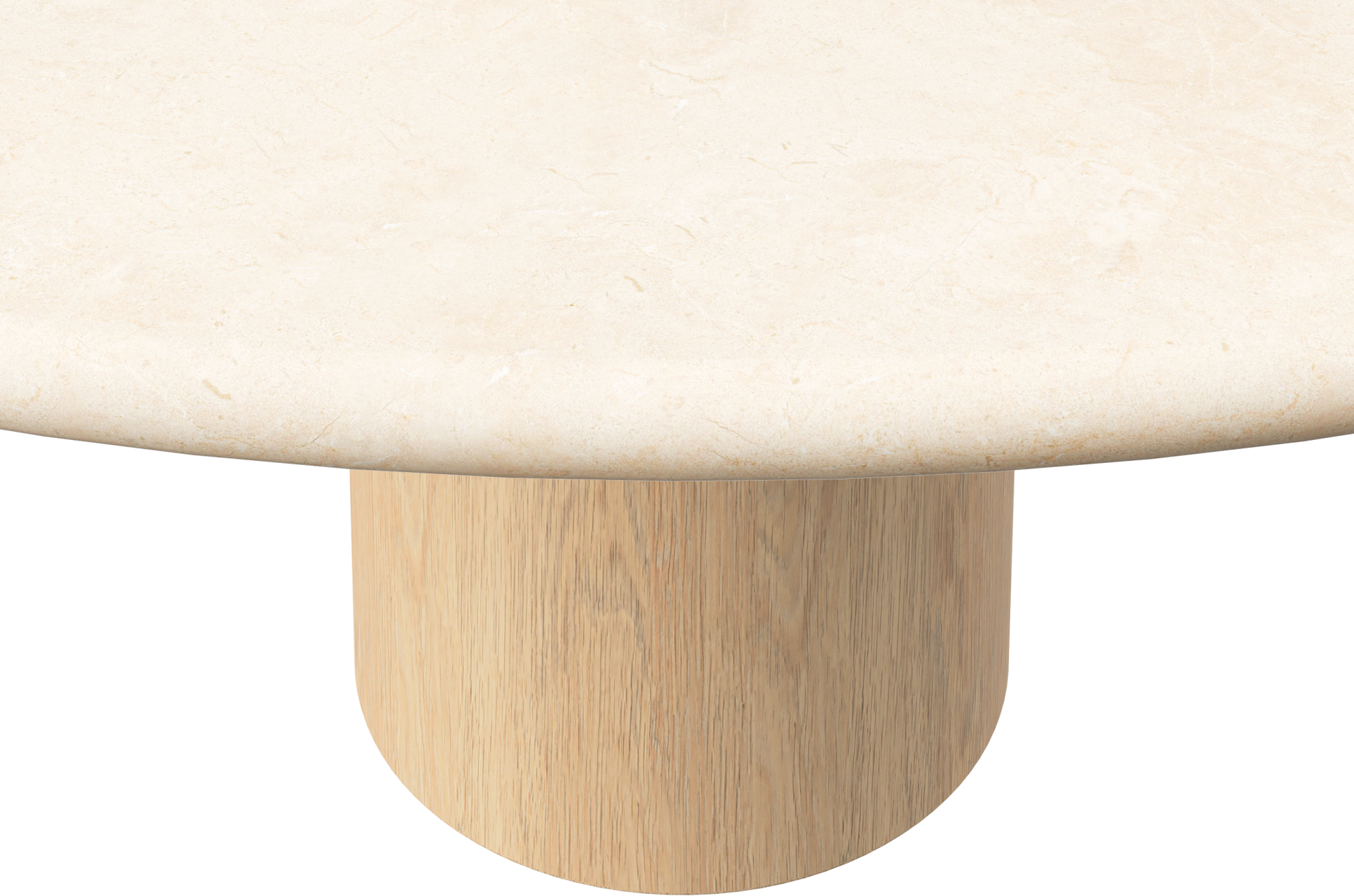 FLOW round dining table - Crema Marfil beige marble (Oak cylinder)