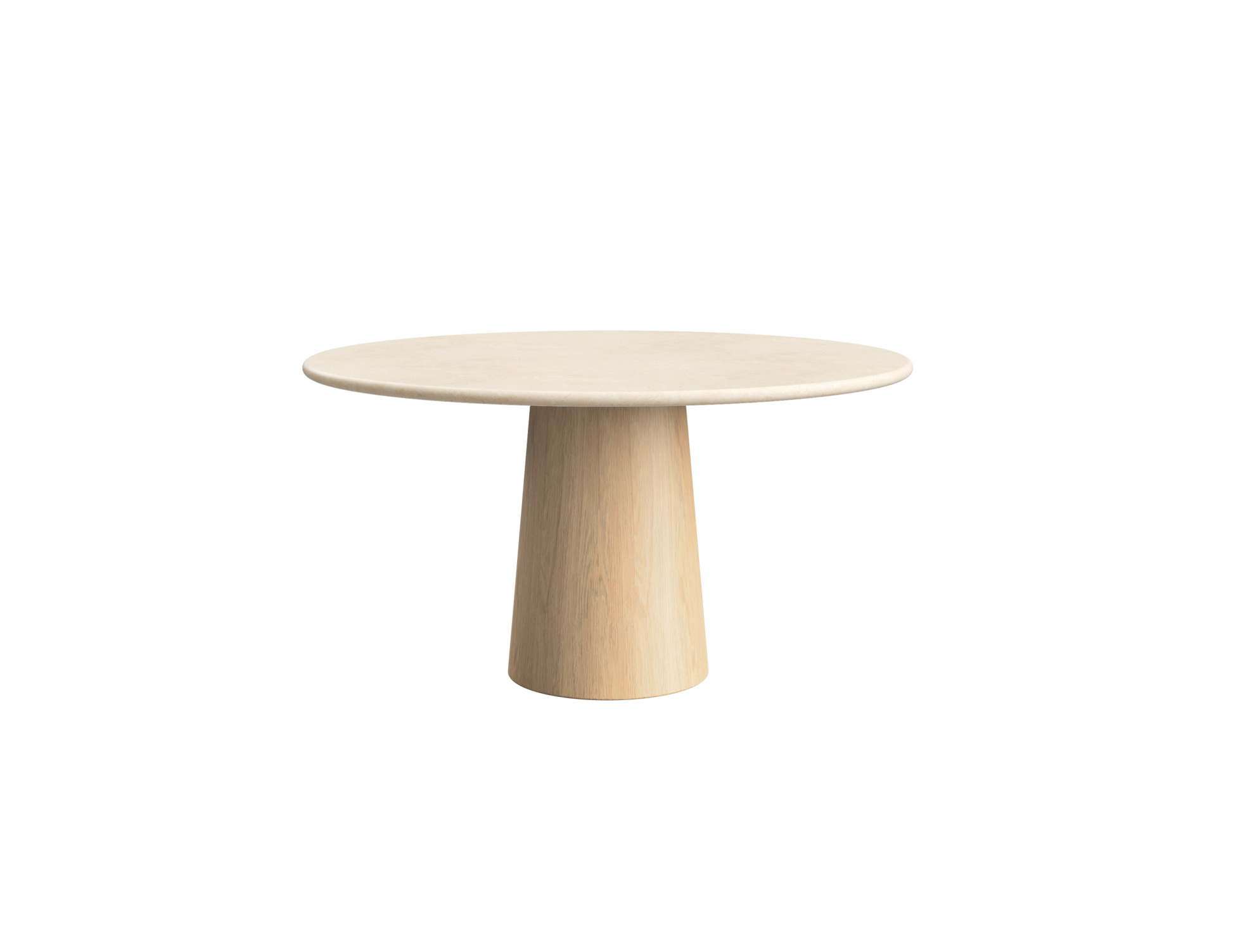 FLOW round dining table - Crema Marfil beige marble (Oak cylinder)