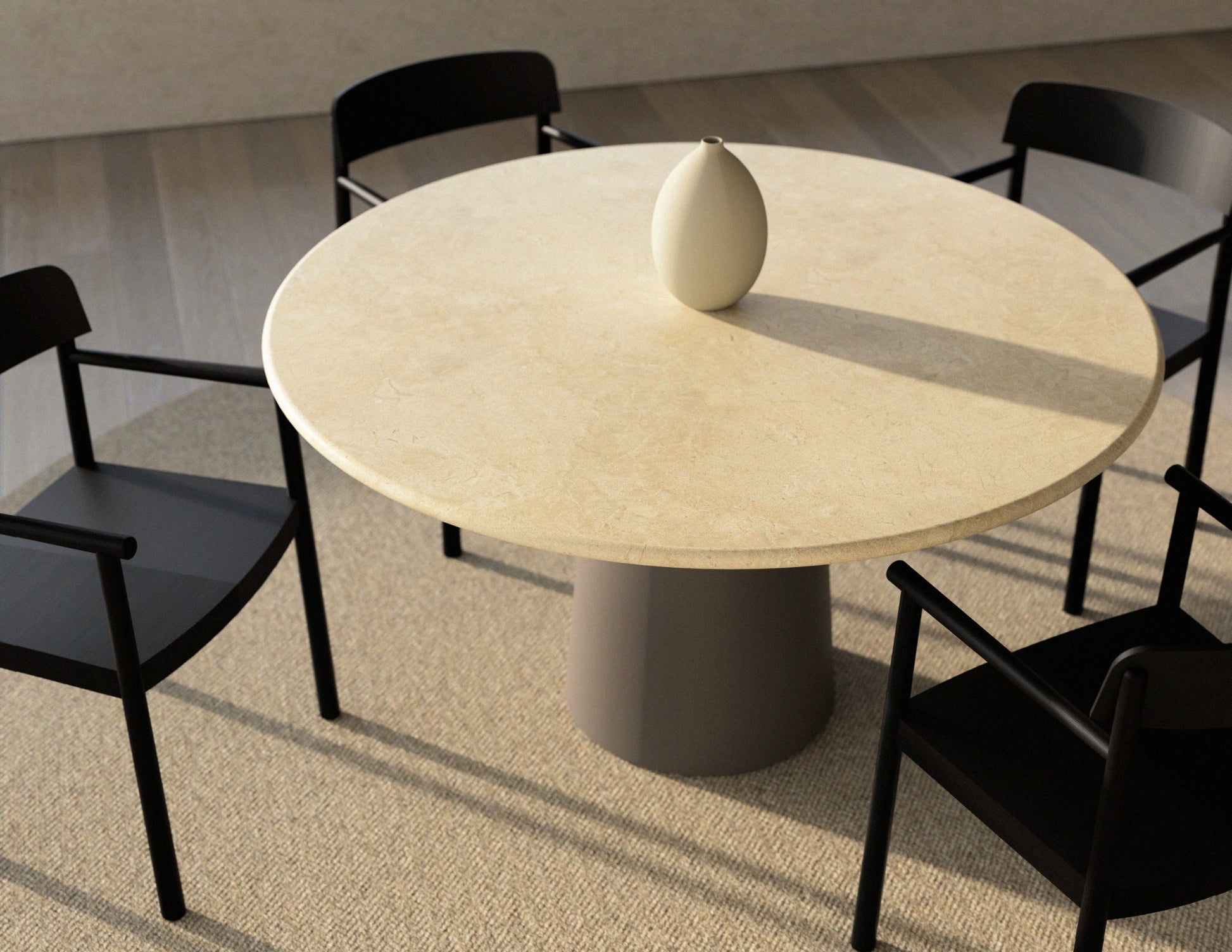 FLOW round dining table - Crema Marfil beige marble (Taupe cylinder)