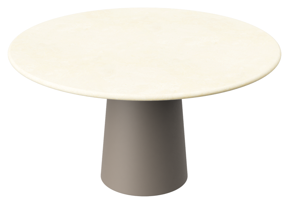 FLOW round dining table - Crema Marfil beige marble (Taupe cylinder)