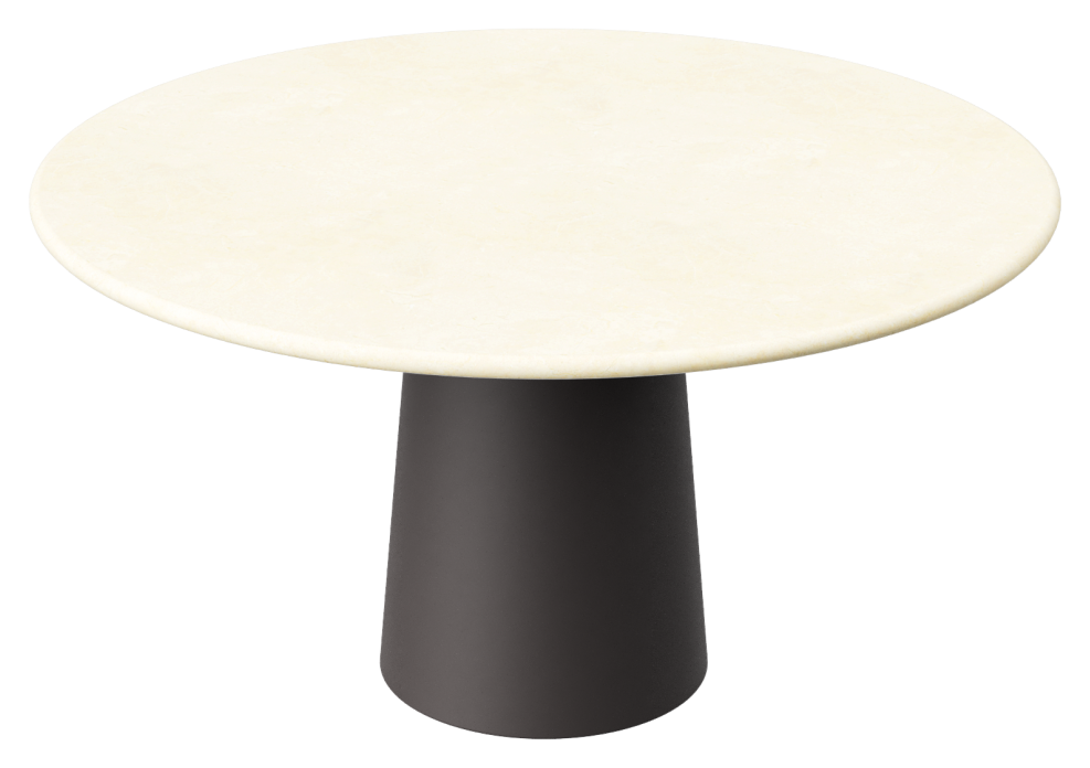 FLOW round dining table - Crema Marfil beige marble (Grey-brown cylinder)
