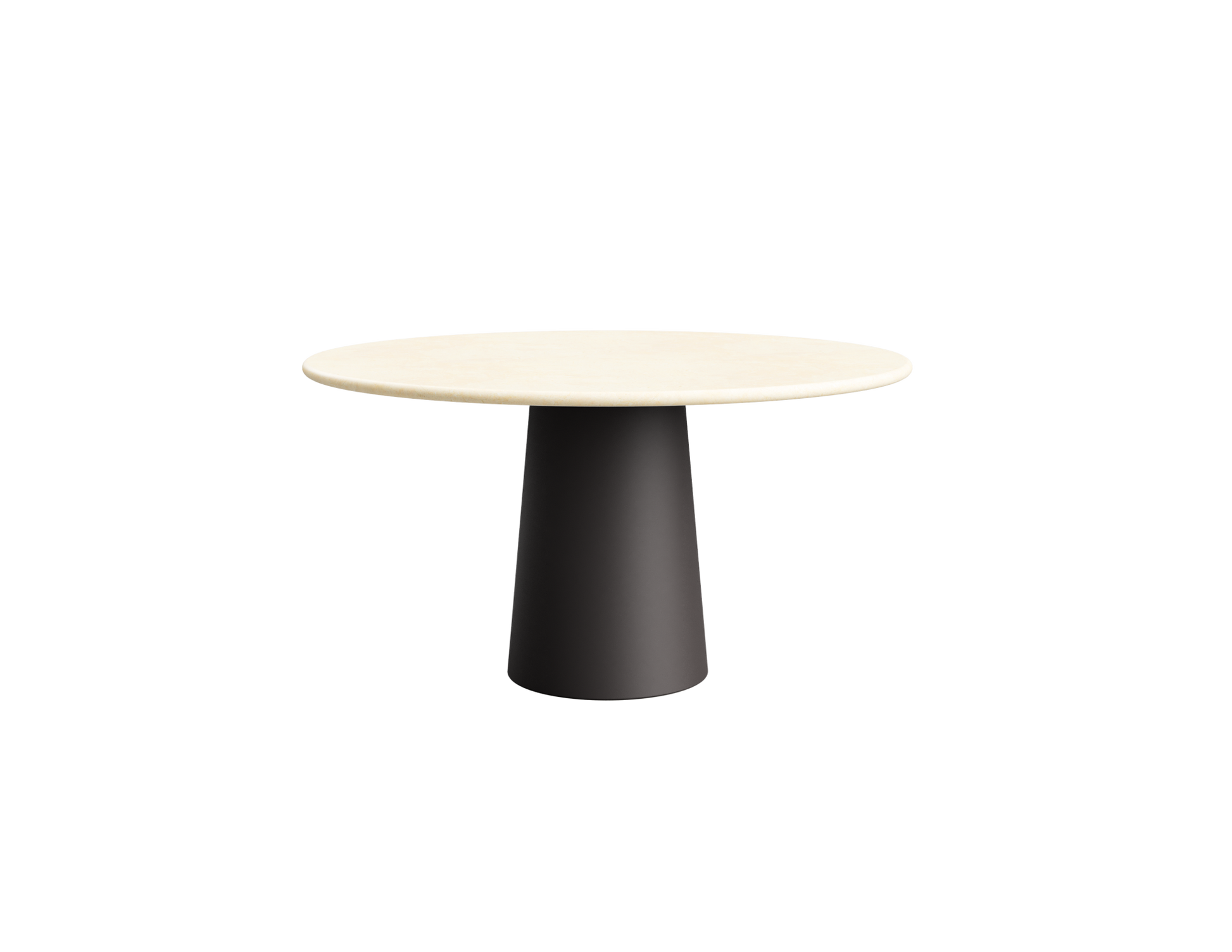 FLOW round dining table - Crema Marfil beige marble (Grey-brown cylinder)