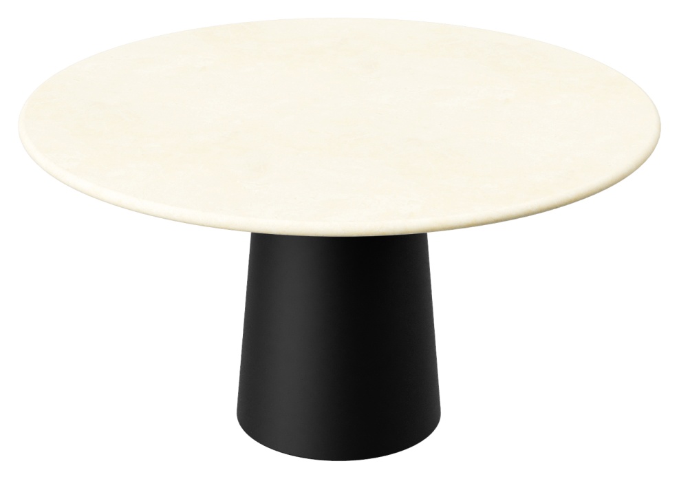 FLOW round dining table - Crema Marfil beige marble (Black cylinder)