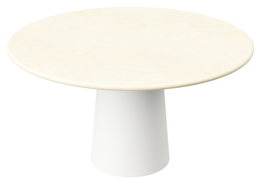 FLOW round dining table - Crema Marfil beige marble (White cylinder)