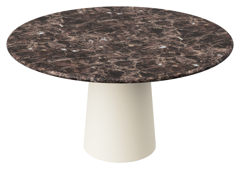 FLOW round dining table - Dark Emperador brown marble (Beige cylinder)