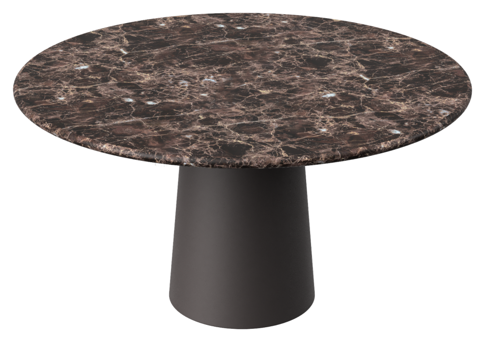 FLOW round dining table - Dark Emperador brown marble (Grey-brown cylinder)