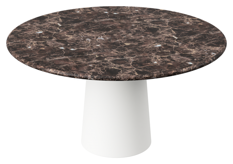 FLOW round dining table - Dark Emperador brown marble (White cylinder)
