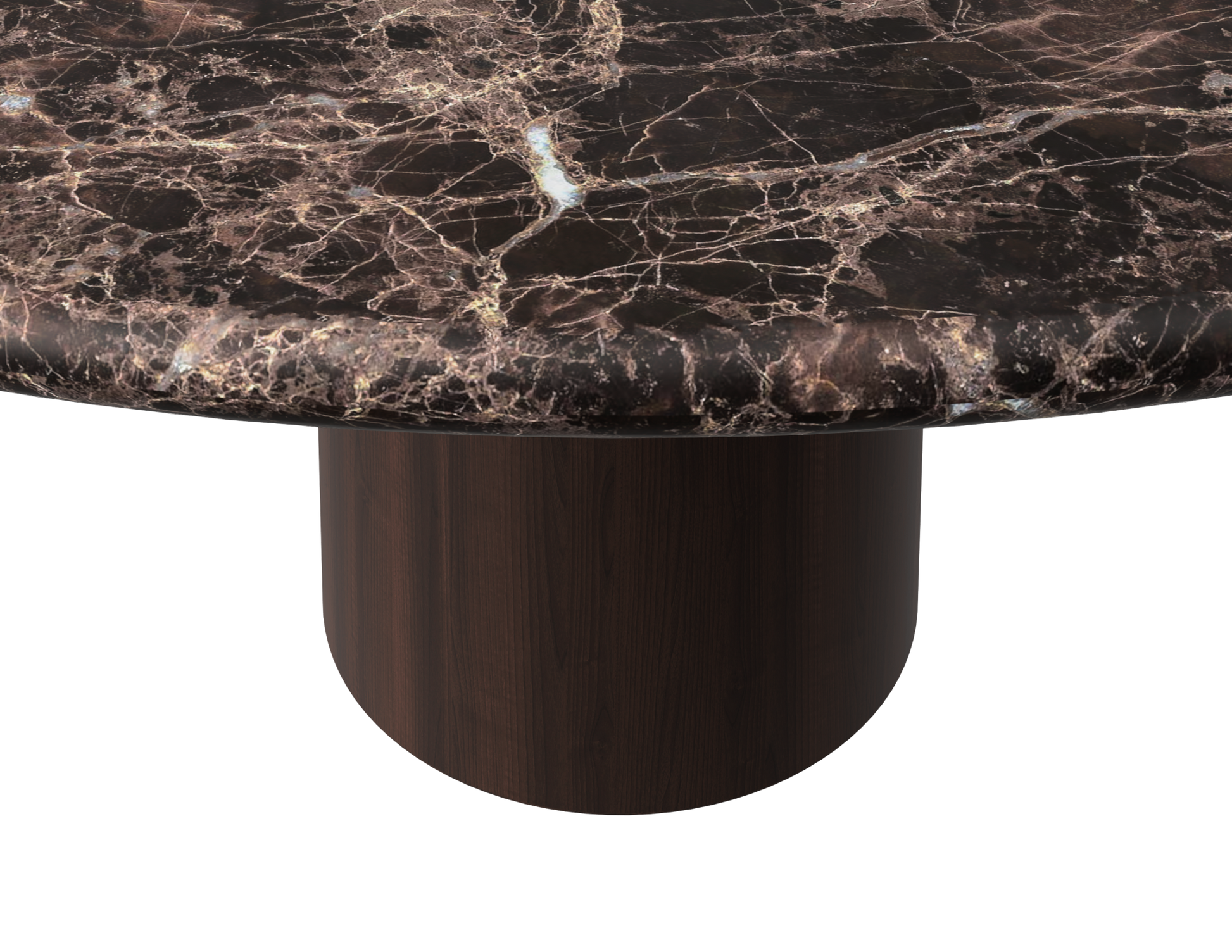 FLOW round dining table - Dark Emperador brown marble (Walnut cylinder)
