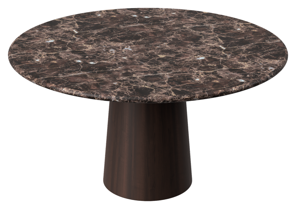 FLOW round dining table - Dark Emperador brown marble (Walnut cylinder)