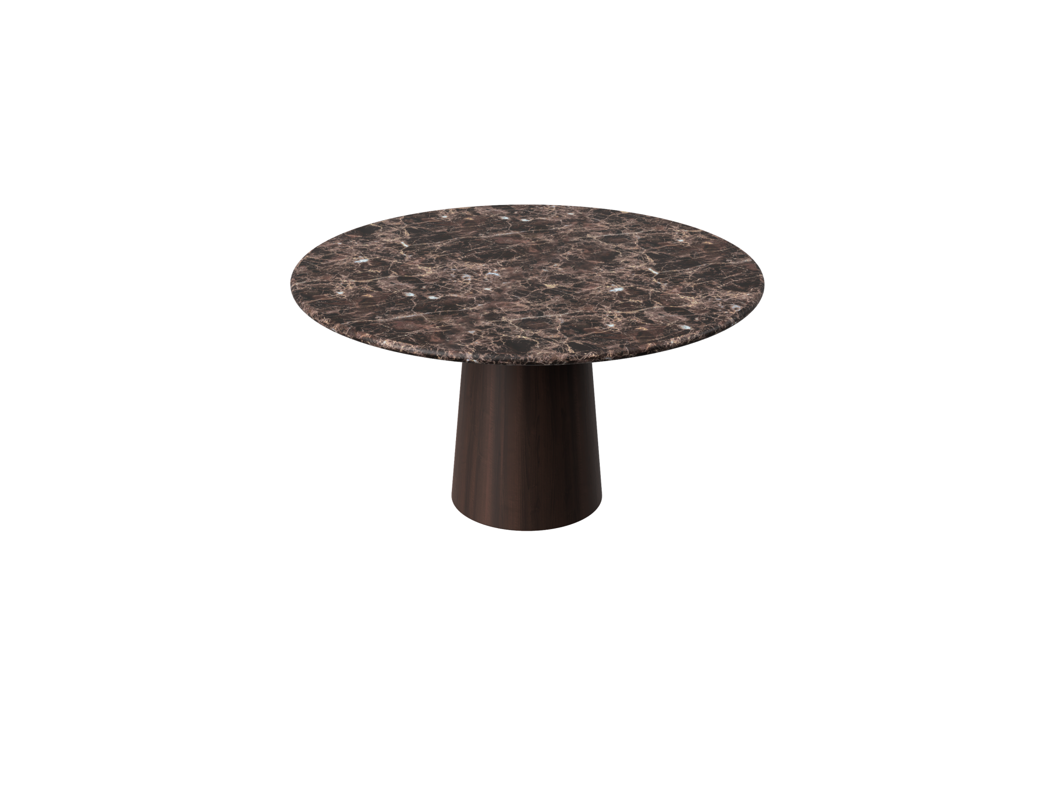 FLOW round dining table - Dark Emperador brown marble (Walnut cylinder)