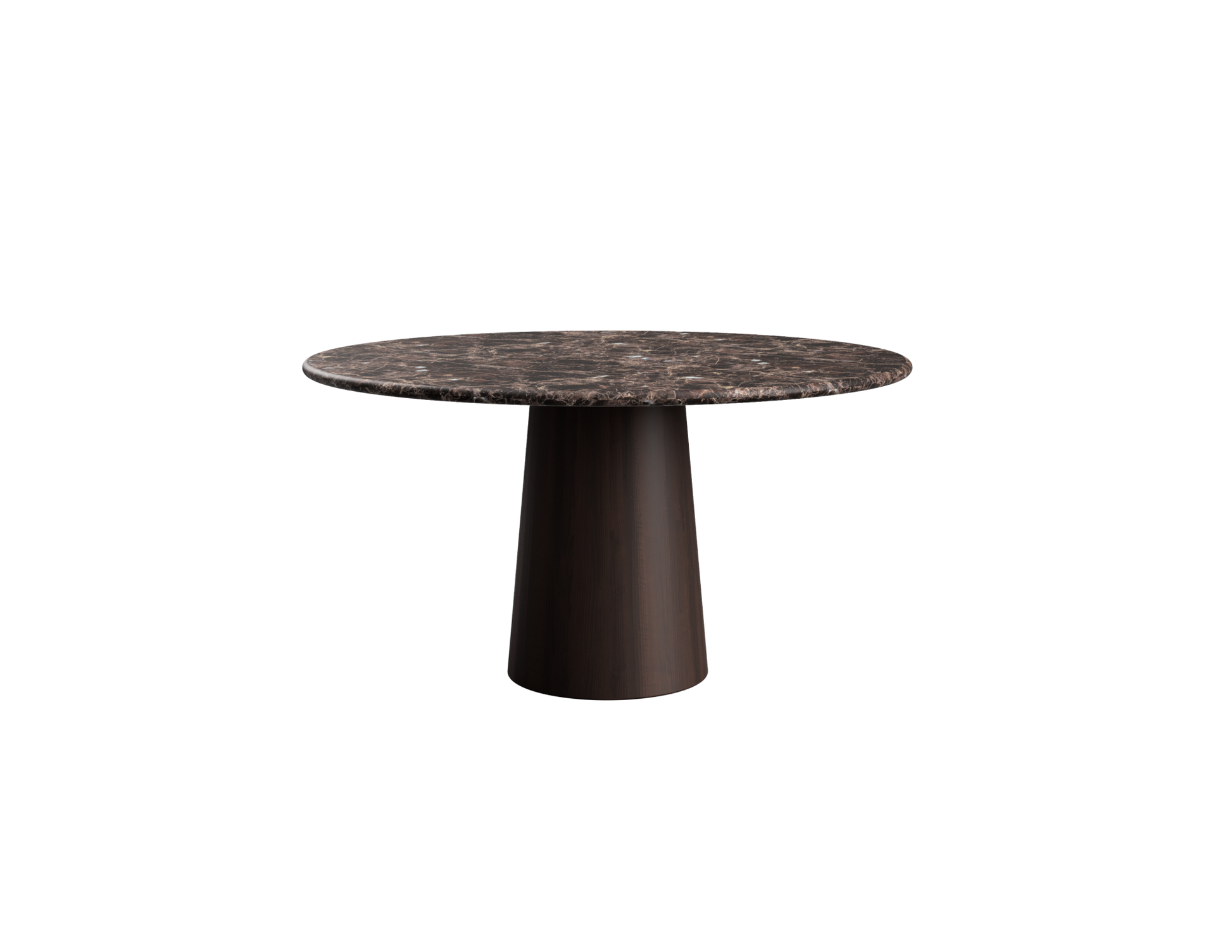 FLOW round dining table - Dark Emperador brown marble (Walnut cylinder)