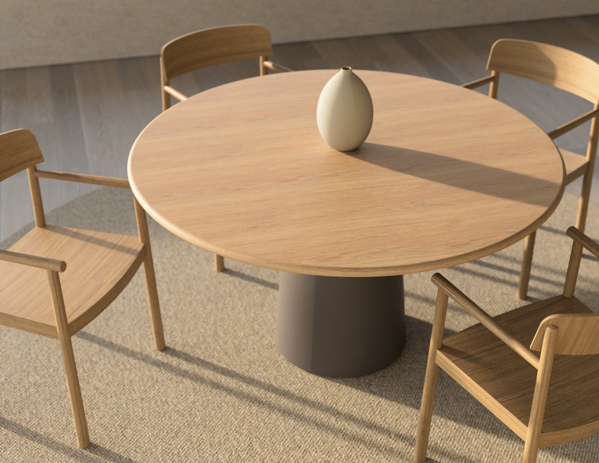 FLOW round dining table - Natural oak (Taupe cylinder)