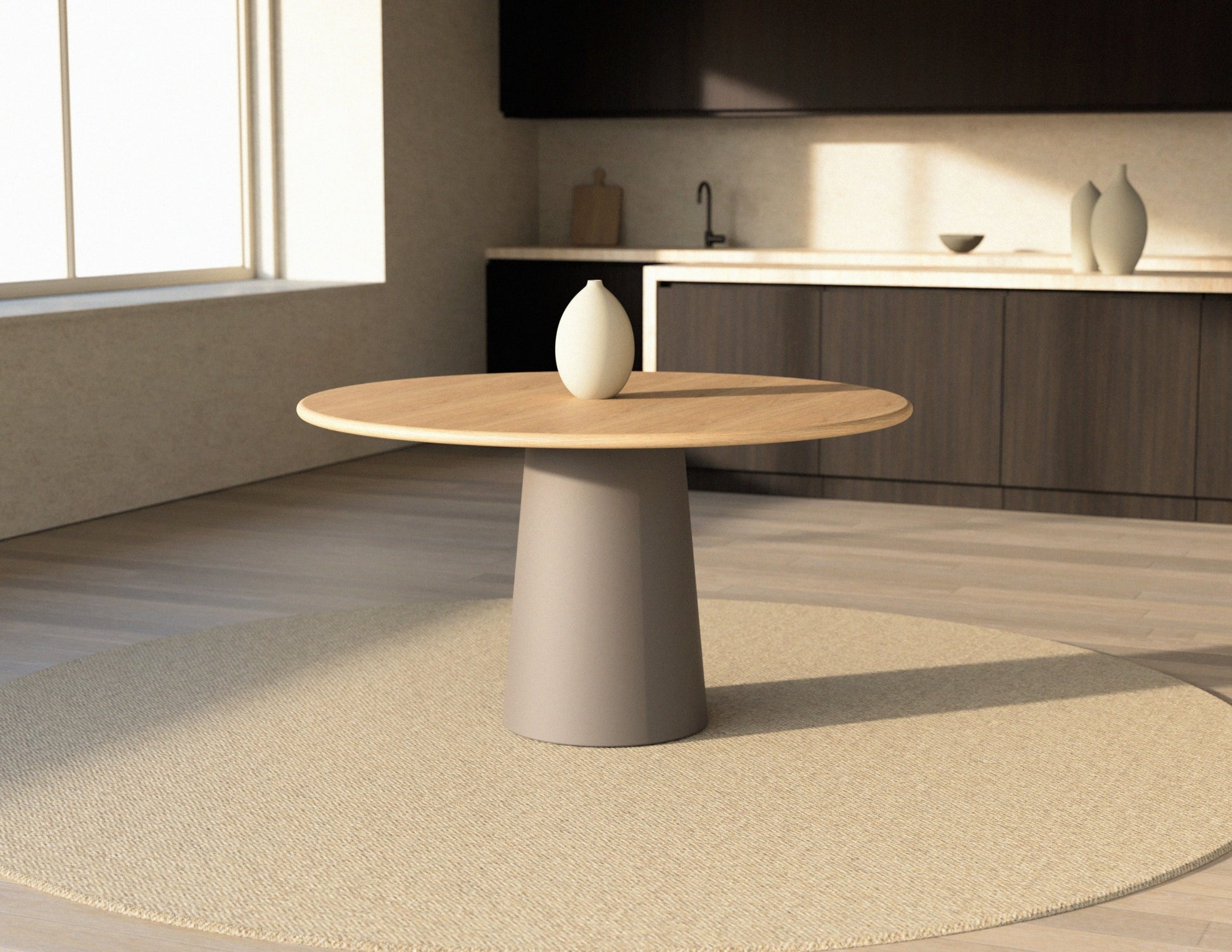 FLOW round dining table - Natural oak (Taupe cylinder)