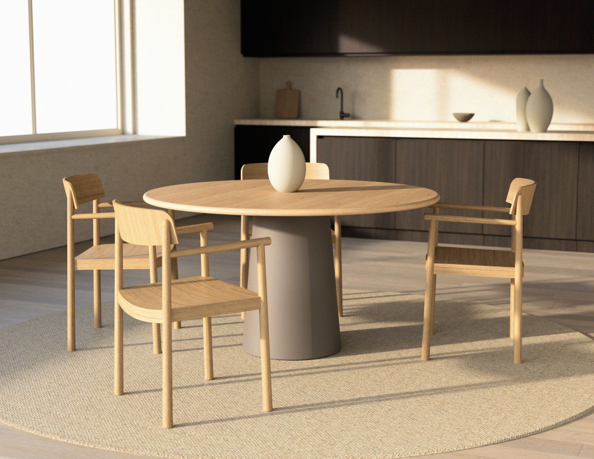 FLOW round dining table - Natural oak (Taupe cylinder)