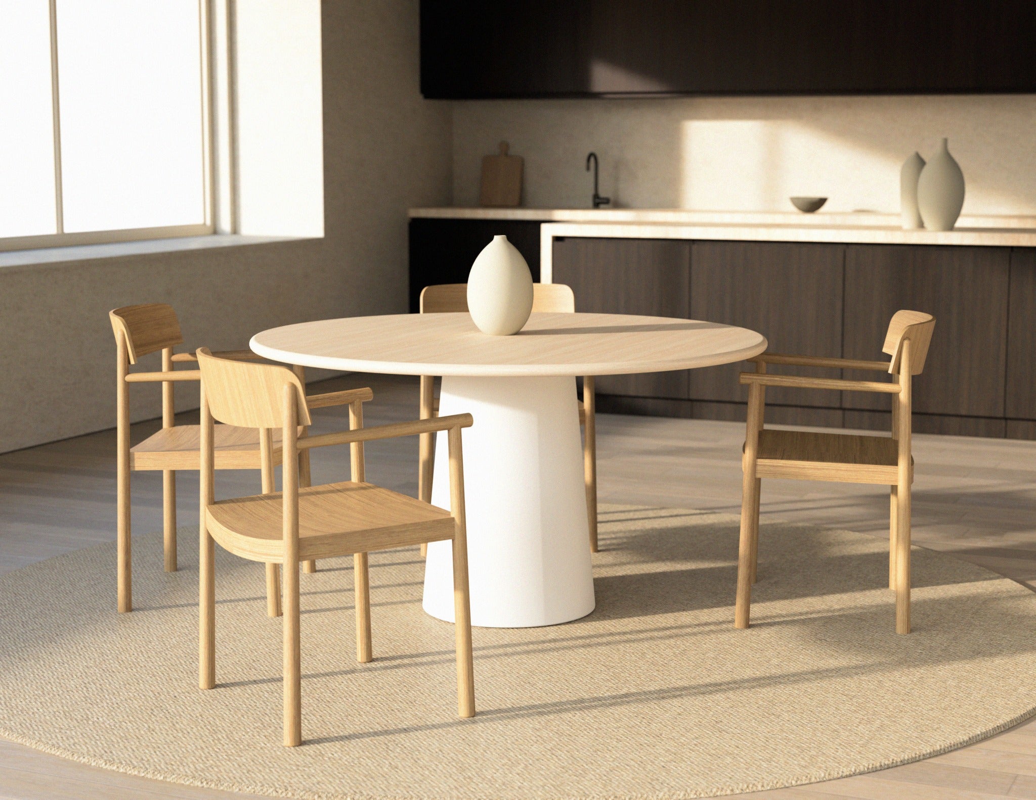 FLOW round dining table - Ash White oak (White cylinder)