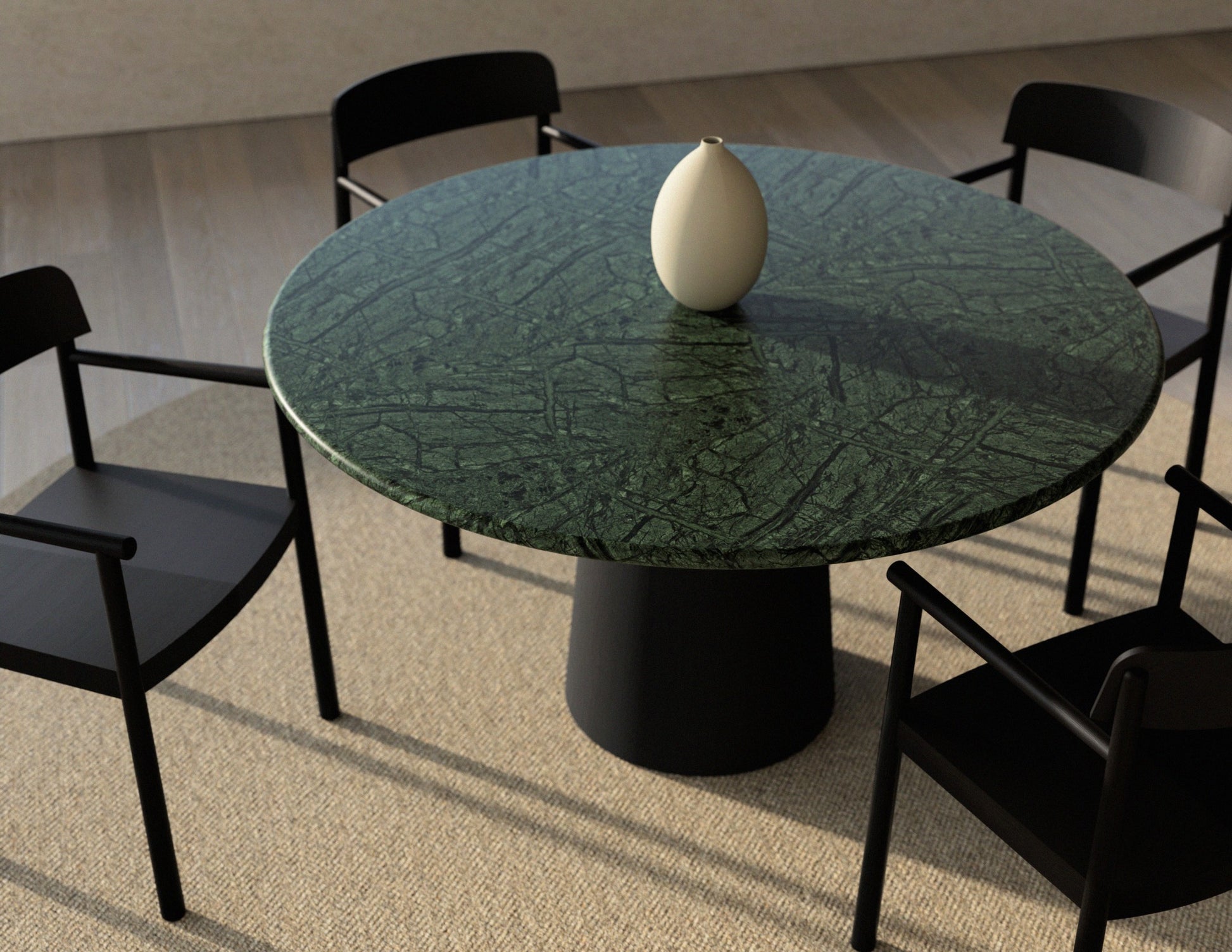 FLOW round dining table - India Green marble (Oak cylinder)