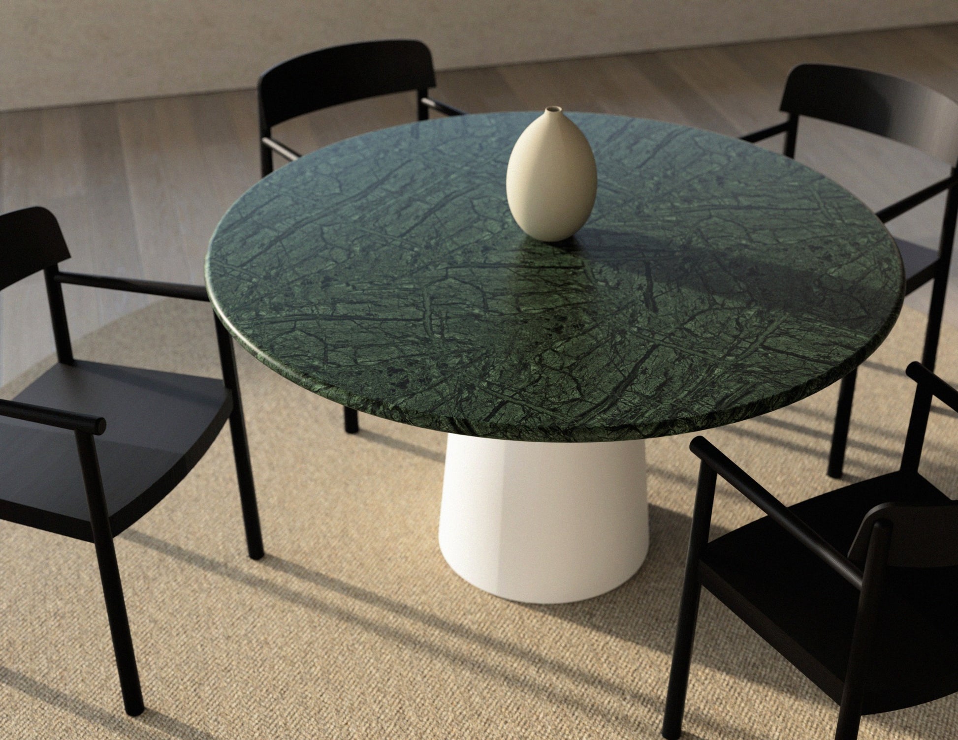 FLOW round dining table - India Green marble (White cylinder)