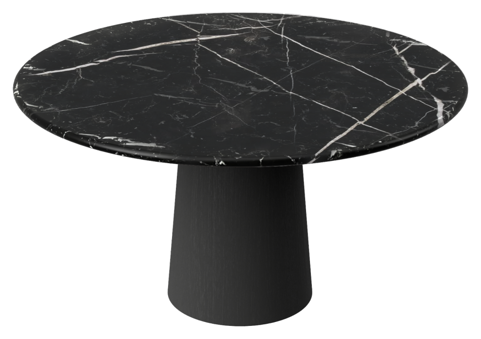 FLOW round dining table - Nero Marquina black marble (Oak cylinder)