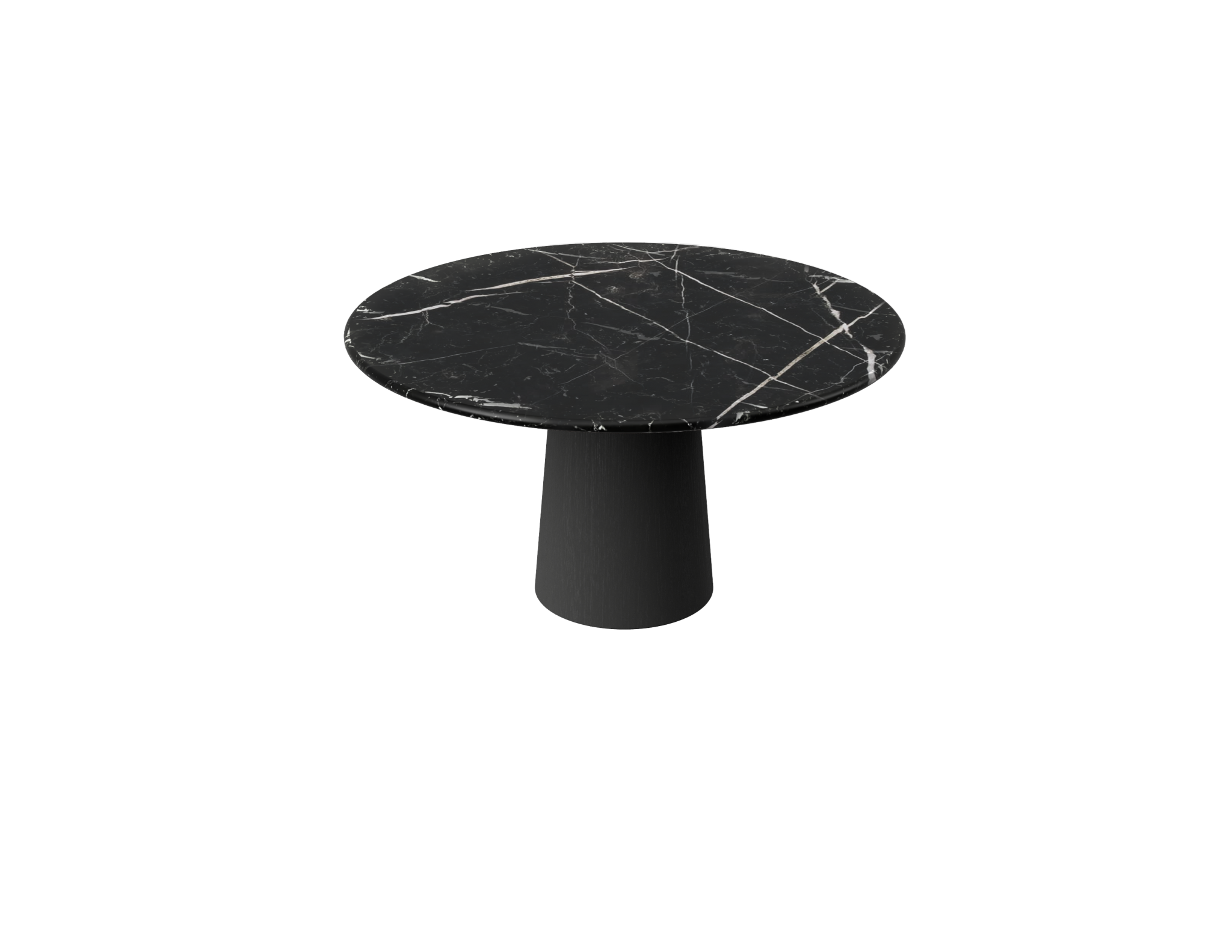 FLOW round dining table - Nero Marquina black marble (Oak cylinder)