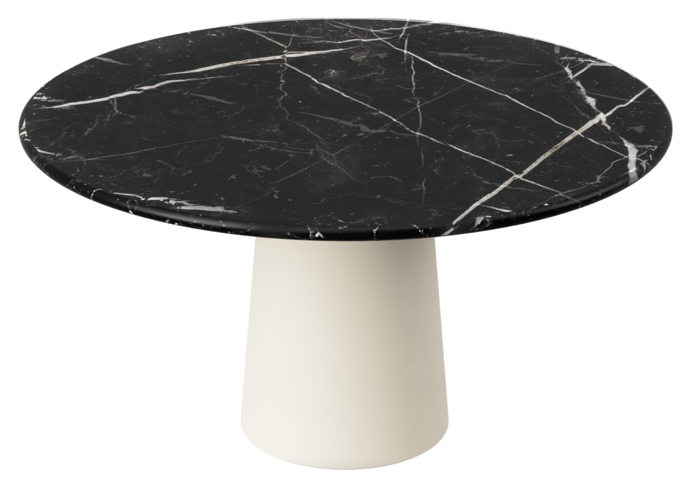FLOW round dining table - Nero Marquina black marble (Beige cylinder)