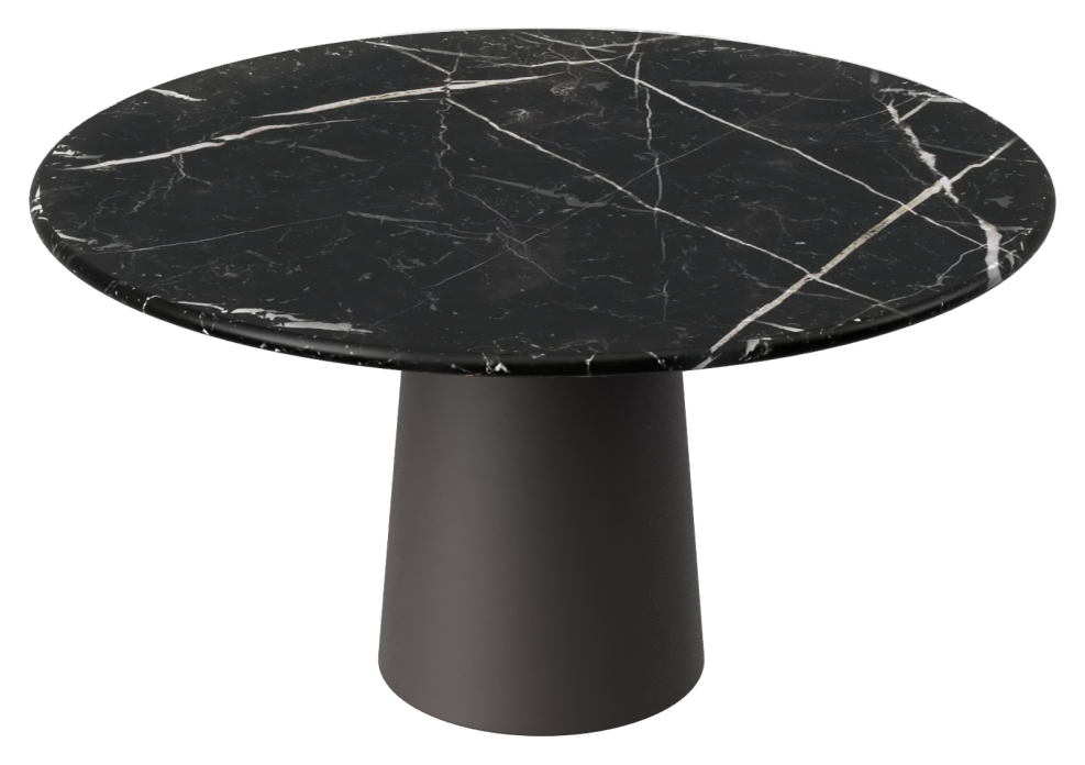FLOW round dining table - Nero Marquina black marble (Grey-brown cylinder)