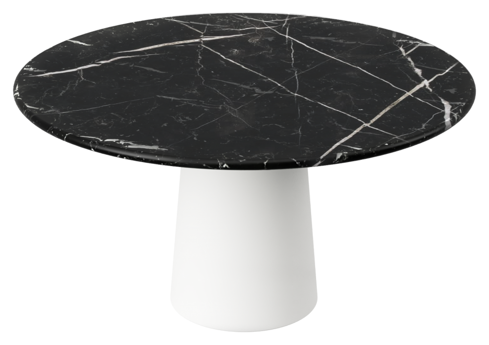FLOW round dining table - Nero Marquina black marble (White cylinder)
