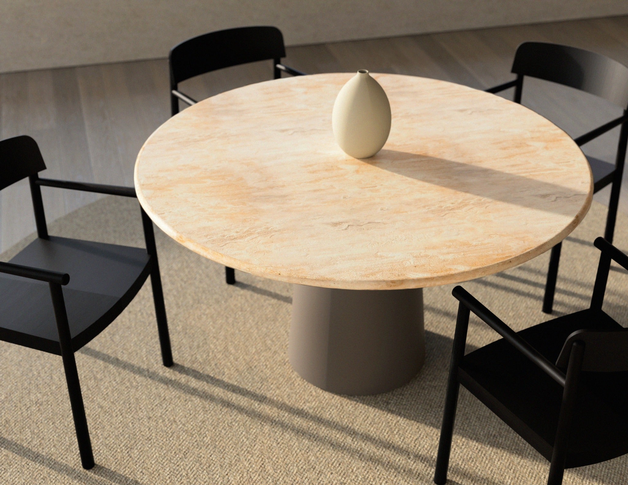 FLOW round dining table - Travertine (Taupe cylinder)