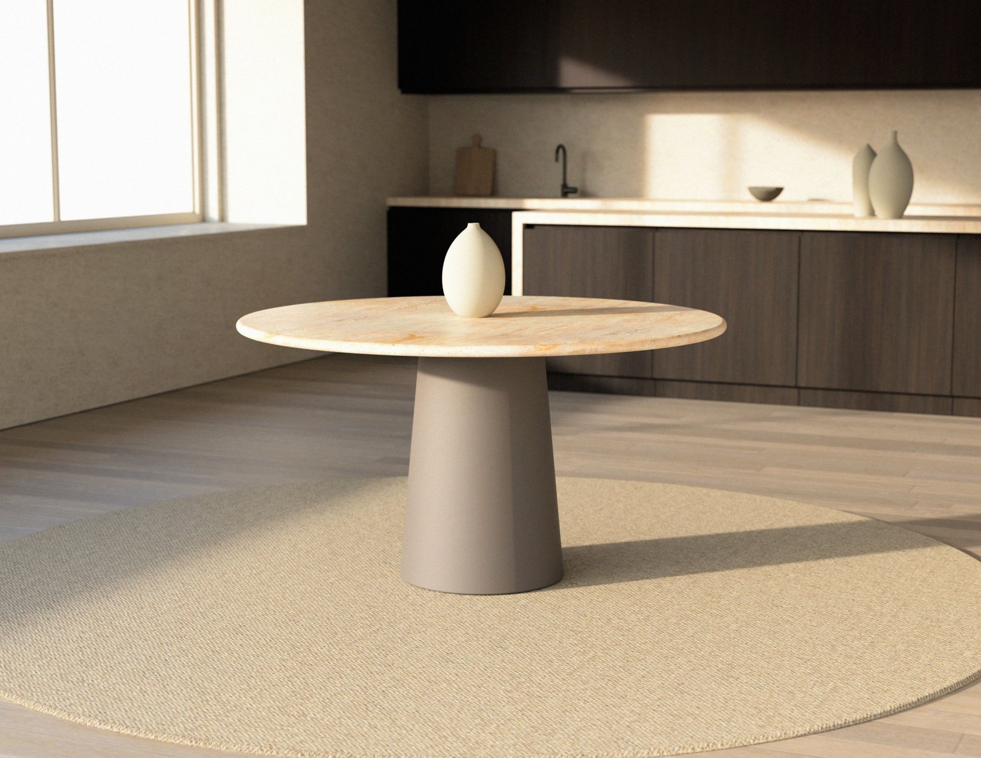 FLOW round dining table - Travertine (Taupe cylinder)