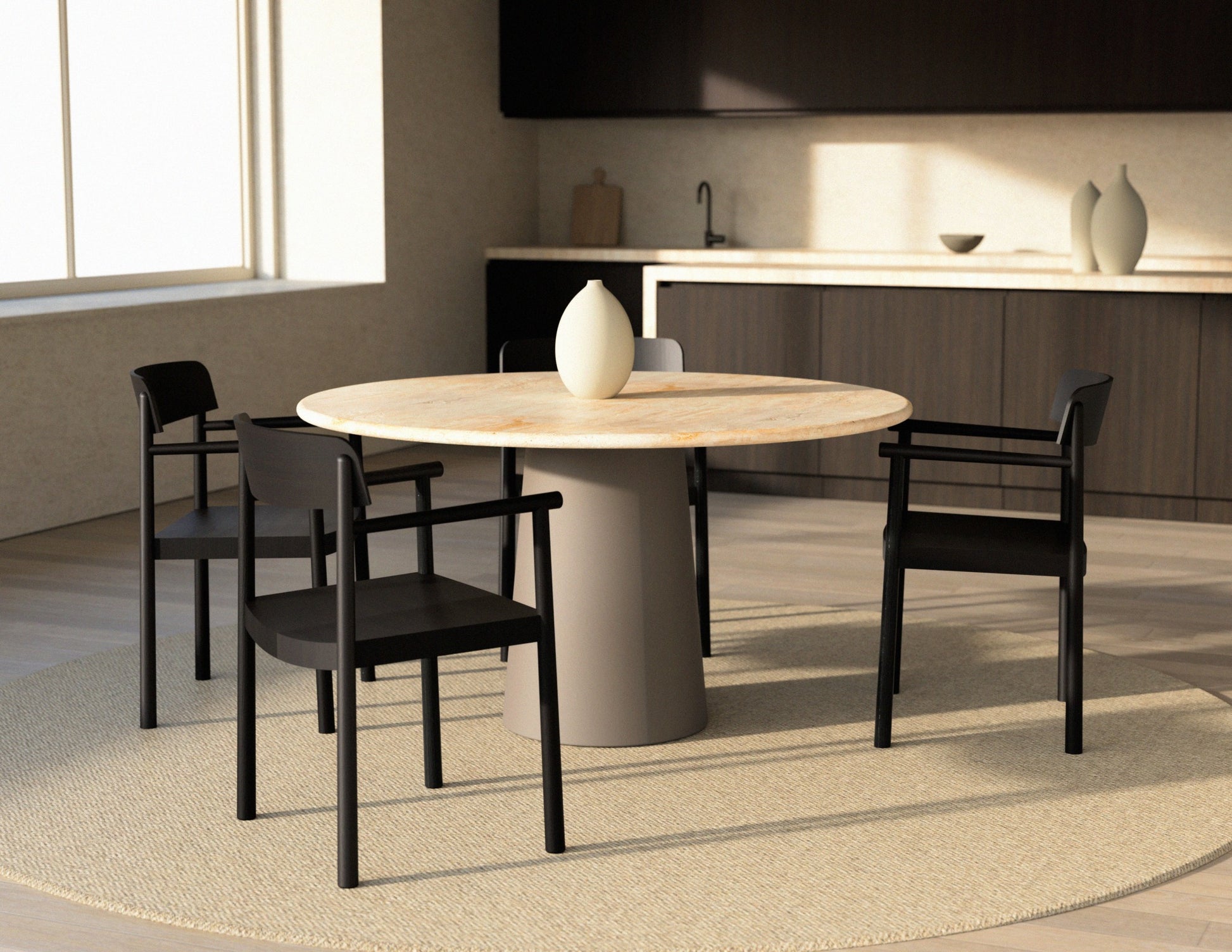 FLOW round dining table - Travertine (Taupe cylinder)