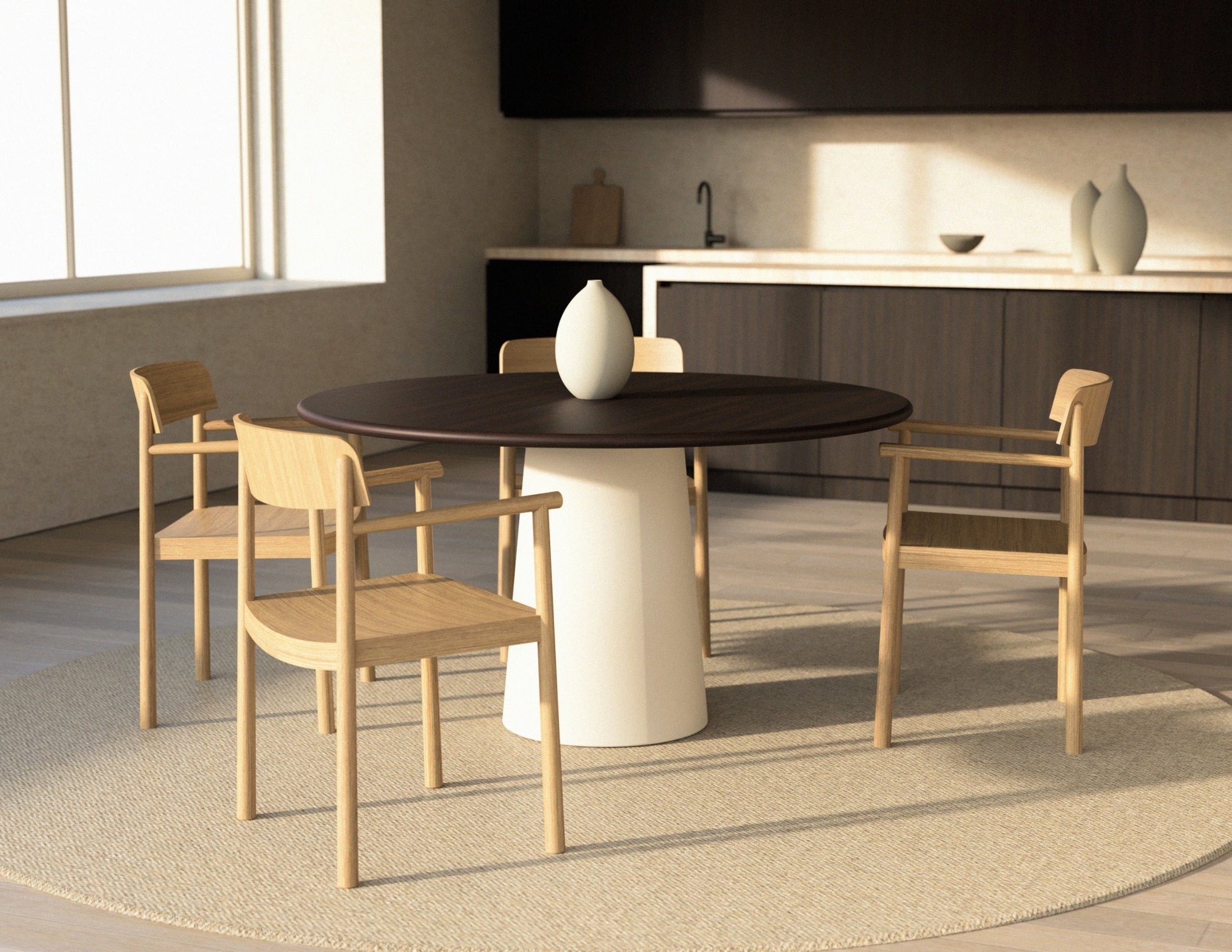 FLOW round dining table - Walnut (Beige cylinder)