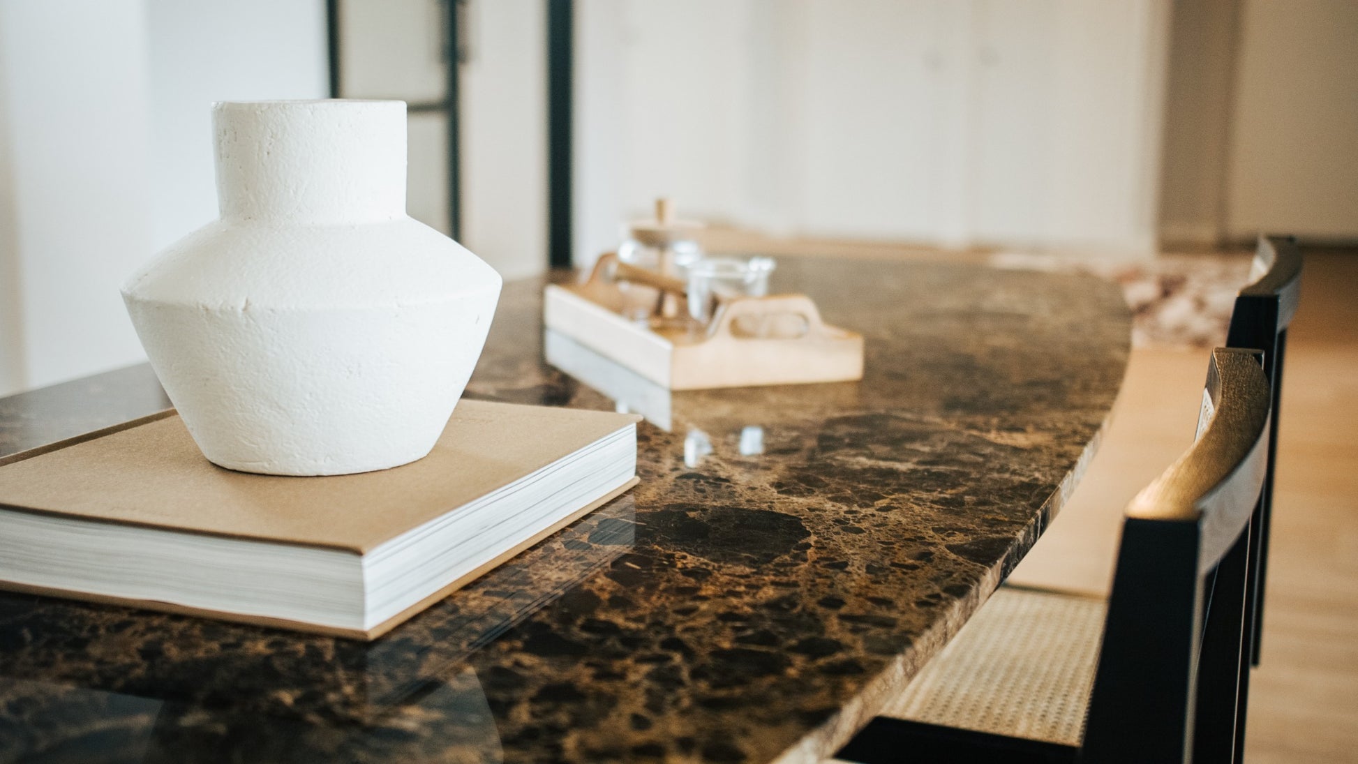 Celio Marble Dining Table – Dark Emperador brown (V-frame)