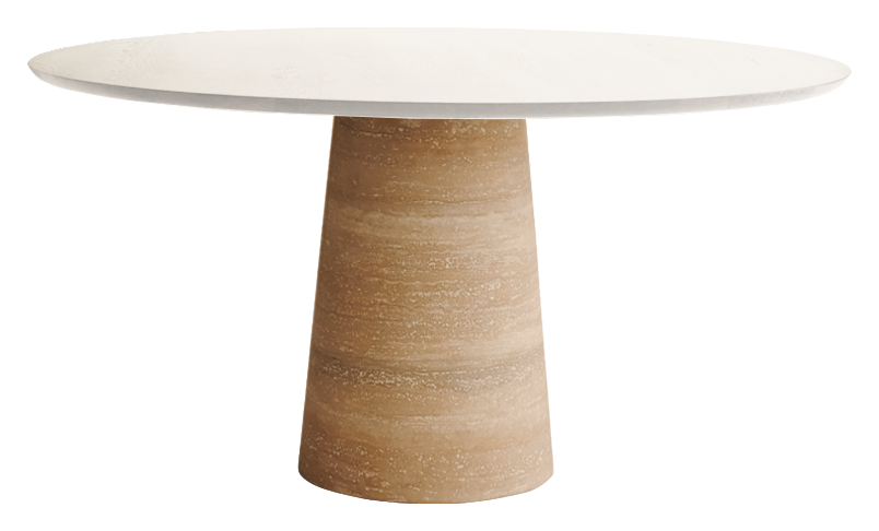 FLOW round dining table - Ash-white oak (travertin cylinder)