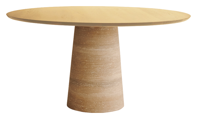 FLOW round dining table - Natural oak (travertin cylinder)