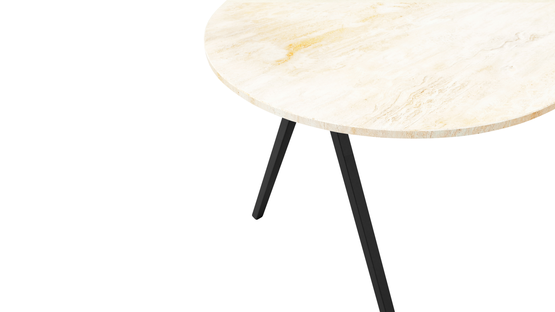 Eettafel half ovaal Travertin - V-poot zwart