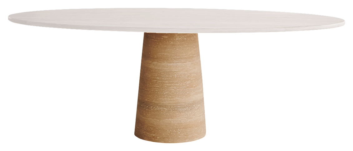 FLOW dining table oval – Ash-White oak (travertin cilinder)