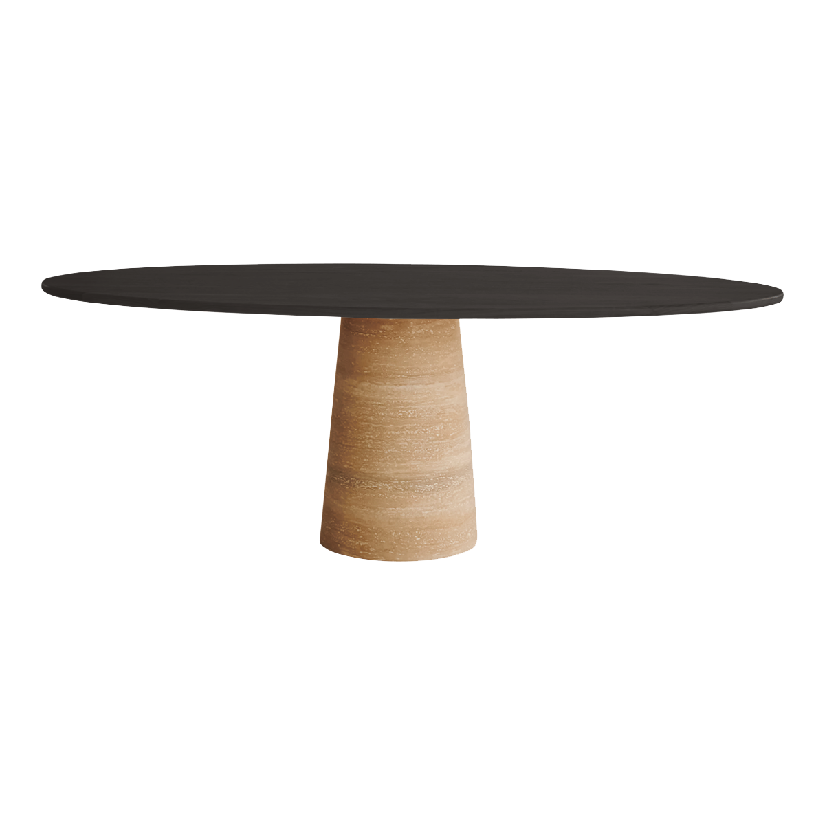 FLOW dining table oval – Charcoal oak (travertin cilinder)
