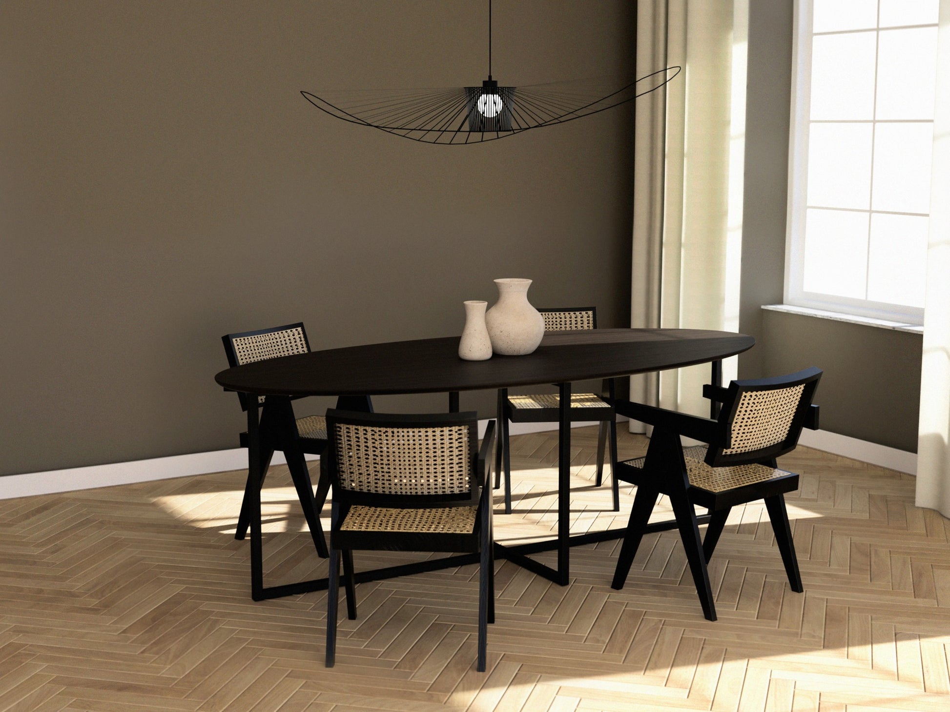 Oval Oak Dining Table – Smoked (Cross frame) 