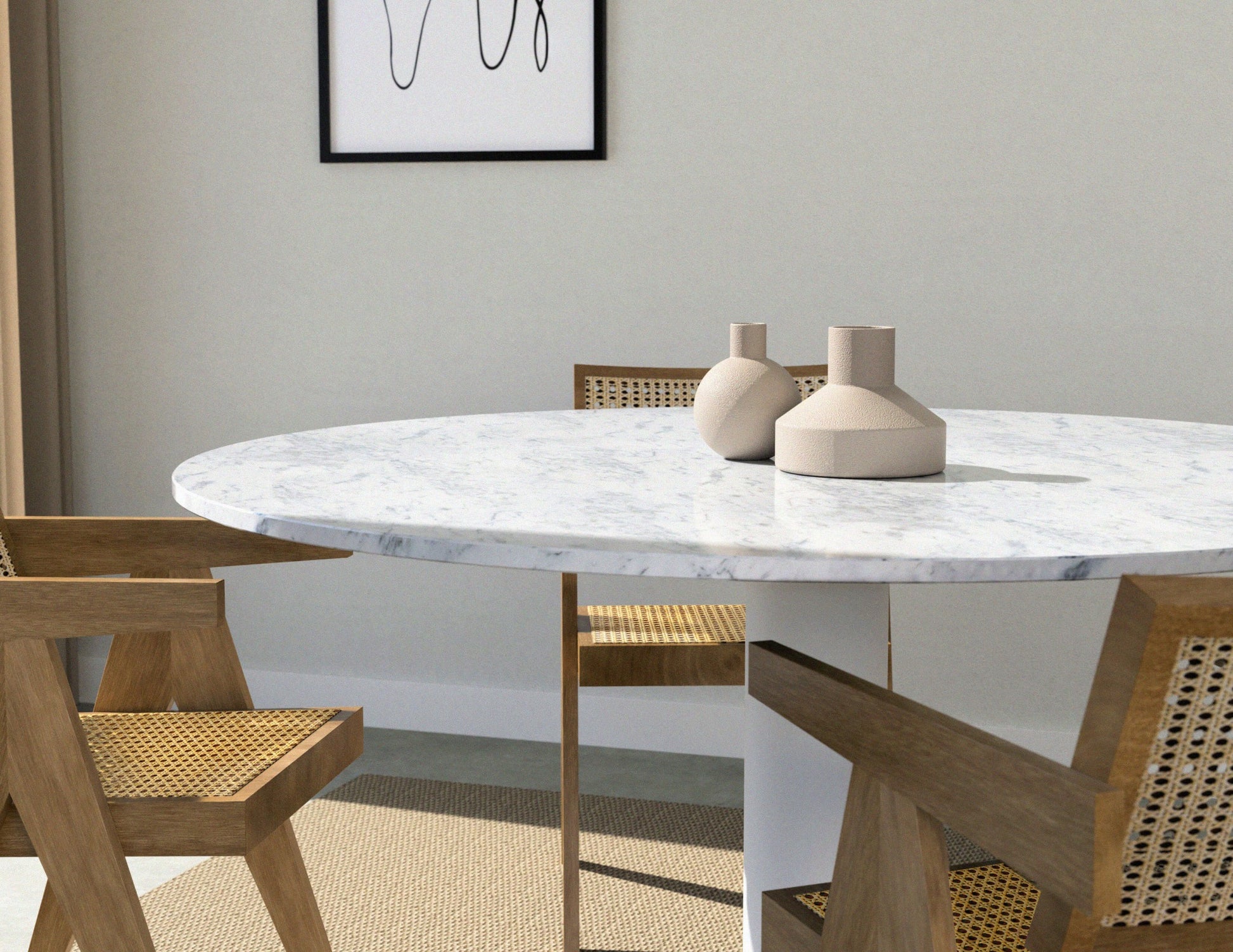 KIYO round dining table – Bianco Carrara white marble (white center-leg)
